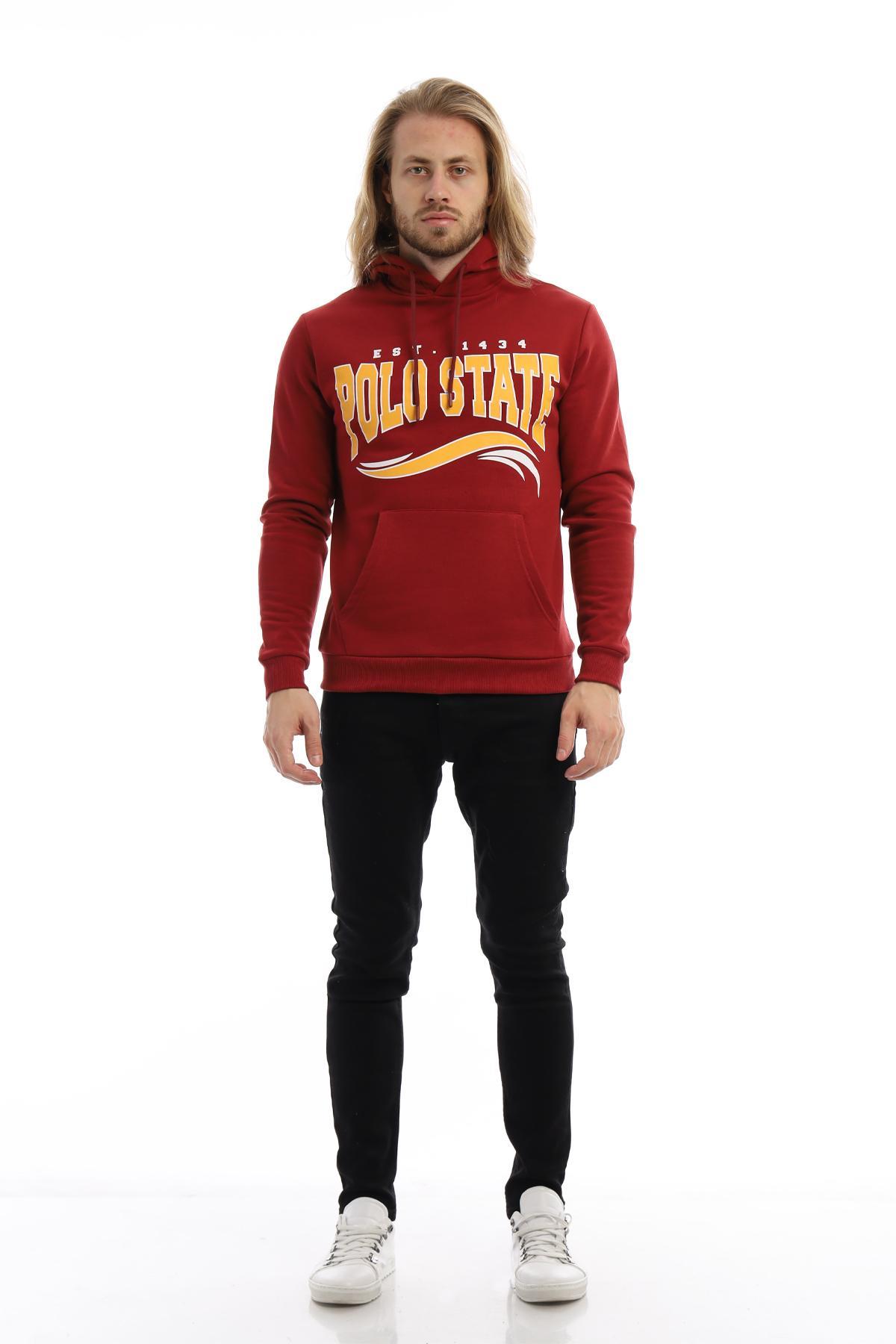 Erkek 3 İplik Pamuklu İçi Polarlı Regular Fit Baskılı Kapüşonlu Kanguru Cepli Bordo Sweatshirt Erkek 3 İplik Pamuklu İçi Polarlı Regular Fit Baskılı Kapüşonlu Kanguru Cepli Bordo Sweatshirt