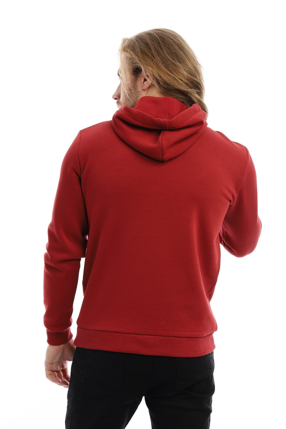 Erkek 3 İplik Pamuklu İçi Polarlı Regular Fit Baskılı Kapüşonlu Kanguru Cepli Bordo Sweatshirt Erkek 3 İplik Pamuklu İçi Polarlı Regular Fit Baskılı Kapüşonlu Kanguru Cepli Bordo Sweatshirt