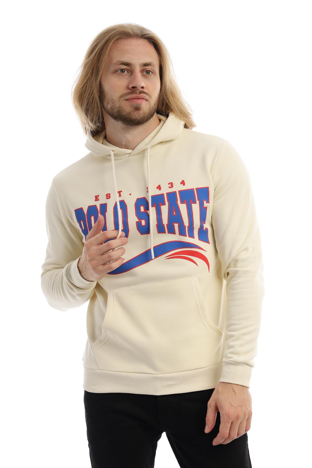 Erkek 3 İplik Pamuklu İçi Polarlı Regular Fit Baskılı Kapüşonlu Kanguru Cepli Ekru Sweatshirt Erkek 3 İplik Pamuklu İçi Polarlı Regular Fit Baskılı Kapüşonlu Kanguru Cepli Ekru Sweatshirt