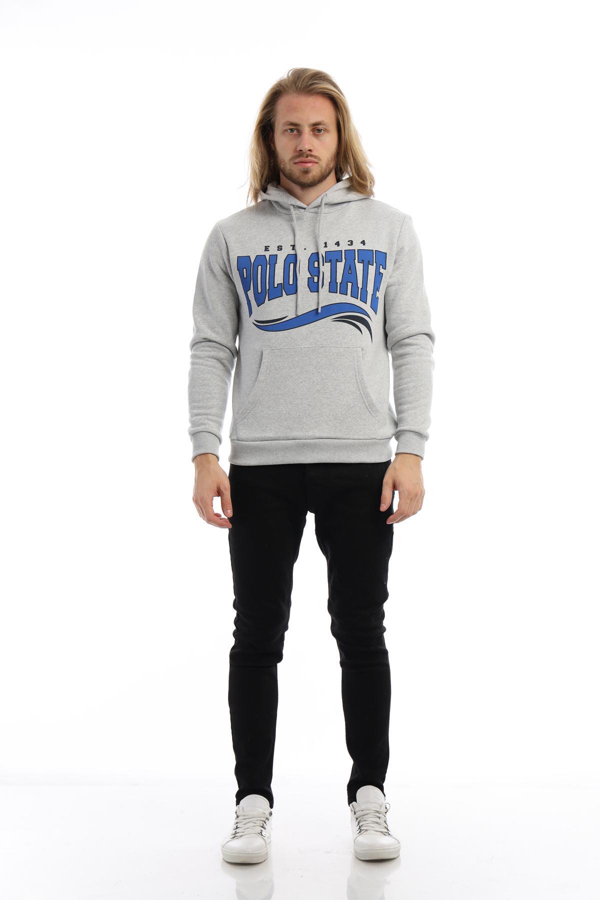 Erkek 3 İplik Pamuklu İçi Polarlı Regular Fit Baskılı Kapüşonlu Kanguru Cepli Gri Sweatshirt Erkek 3 İplik Pamuklu İçi Polarlı Regular Fit Baskılı Kapüşonlu Kanguru Cepli Gri Sweatshirt