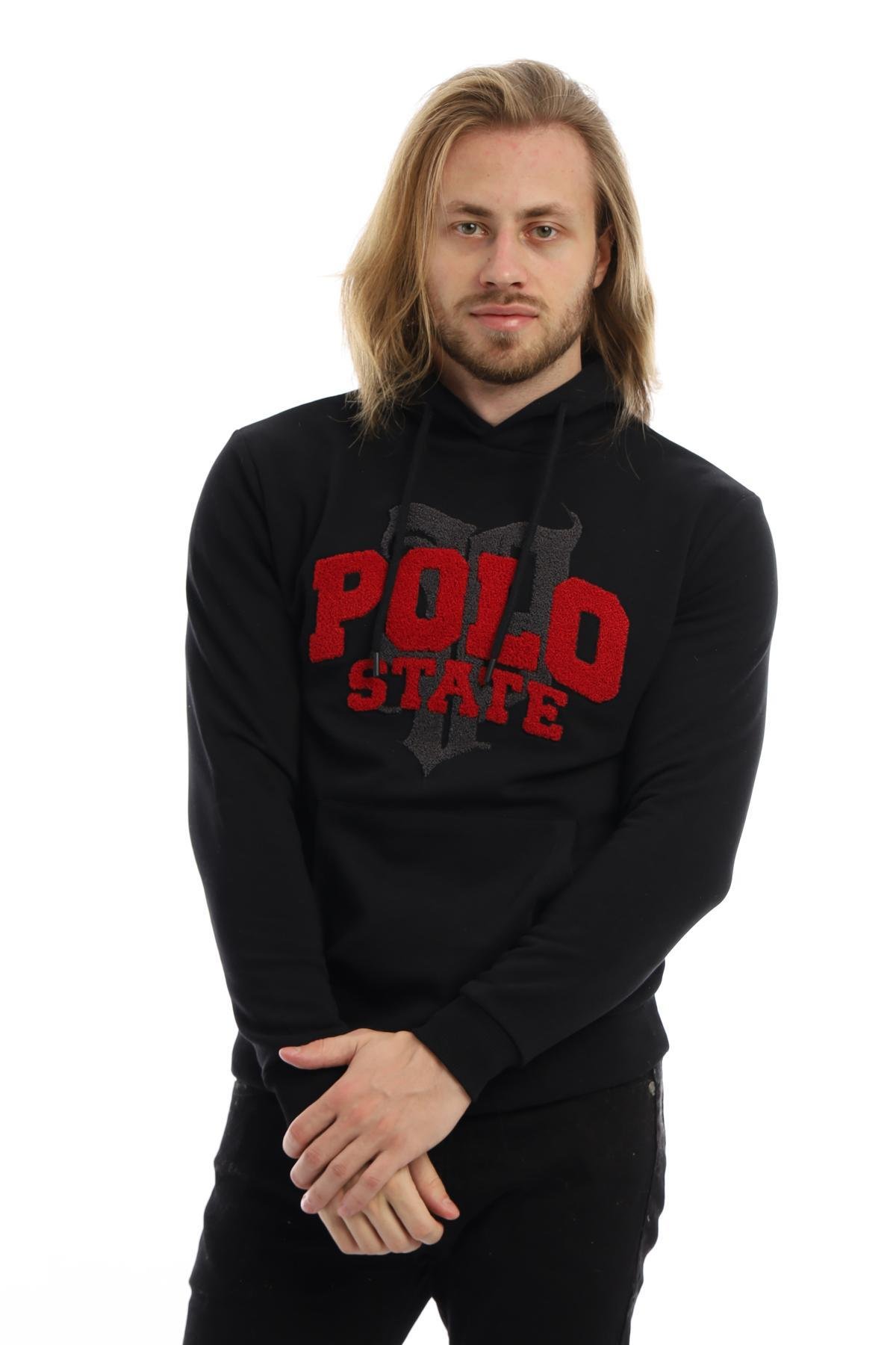Erkek 3 İplik Pamuklu İçi Polarlı Süzine Nakışlı Regular Fit Kapüşonlu Kanguru Cepli Siyah Sweatshirt Erkek 3 İplik Pamuklu İçi Polarlı Süzine Nakışlı Regular Fit Kapüşonlu Kanguru Cepli Siyah Sweatshirt