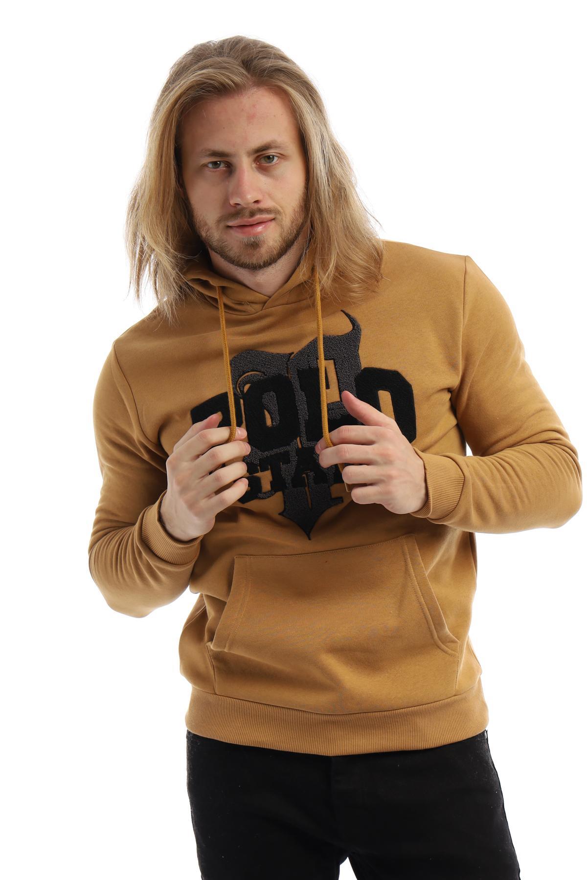 Erkek 3 İplik Pamuklu İçi Polarlı Süzine Nakışlı Regular Fit Kapüşonlu Kanguru Cepli Kahverengi Sweatshirt Erkek 3 İplik Pamuklu İçi Polarlı Süzine Nakışlı Regular Fit Kapüşonlu Kanguru Cepli Kahverengi Sweatshirt