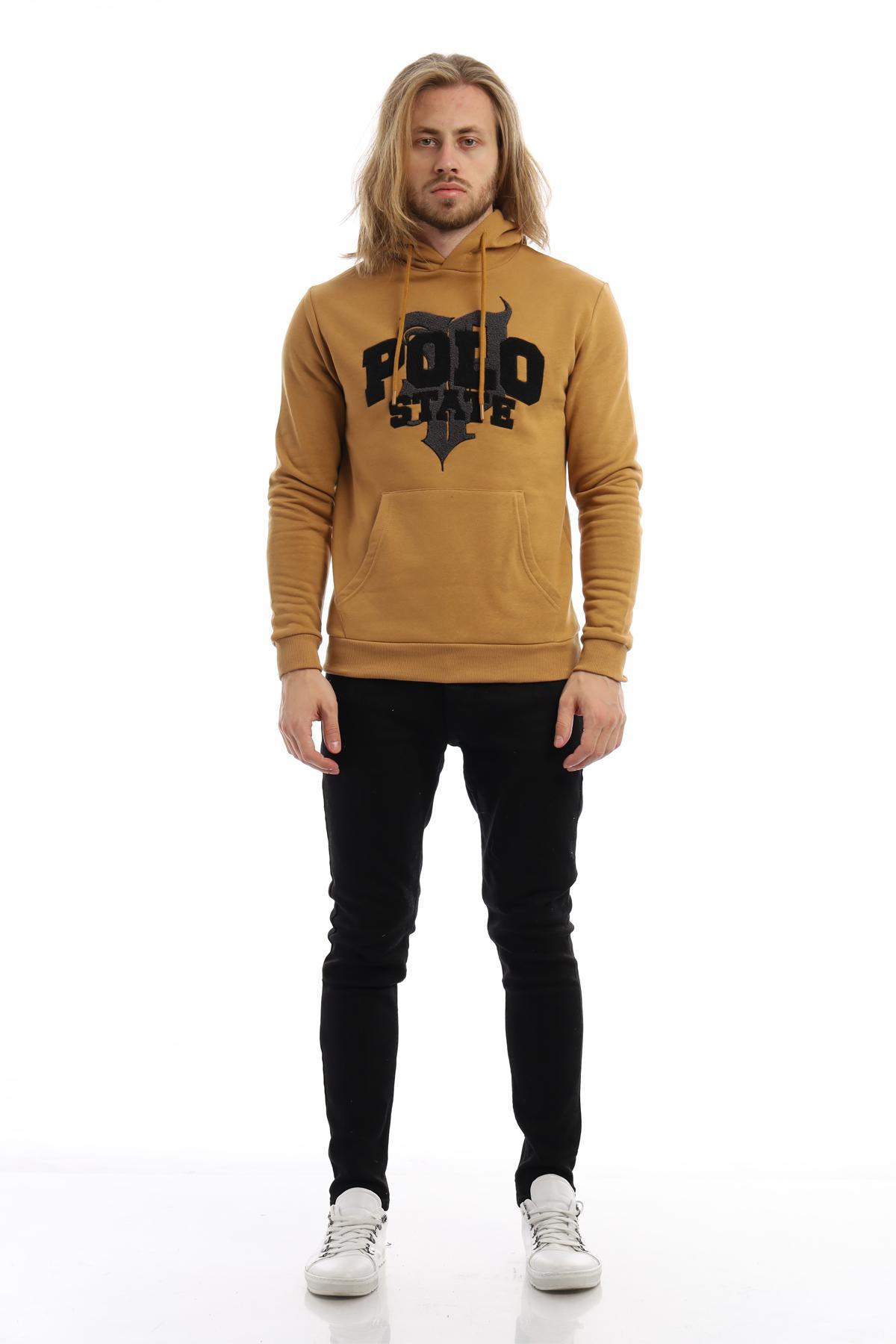 Erkek 3 İplik Pamuklu İçi Polarlı Süzine Nakışlı Regular Fit Kapüşonlu Kanguru Cepli Kahverengi Sweatshirt Erkek 3 İplik Pamuklu İçi Polarlı Süzine Nakışlı Regular Fit Kapüşonlu Kanguru Cepli Kahverengi Sweatshirt