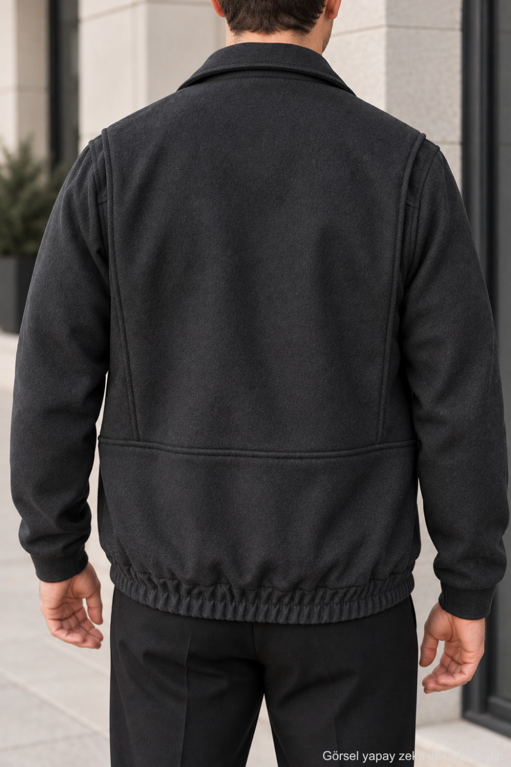 Erkek Regular Fit Kaşe Dokulu Düğmeli Ceket - Siyah Siyah
