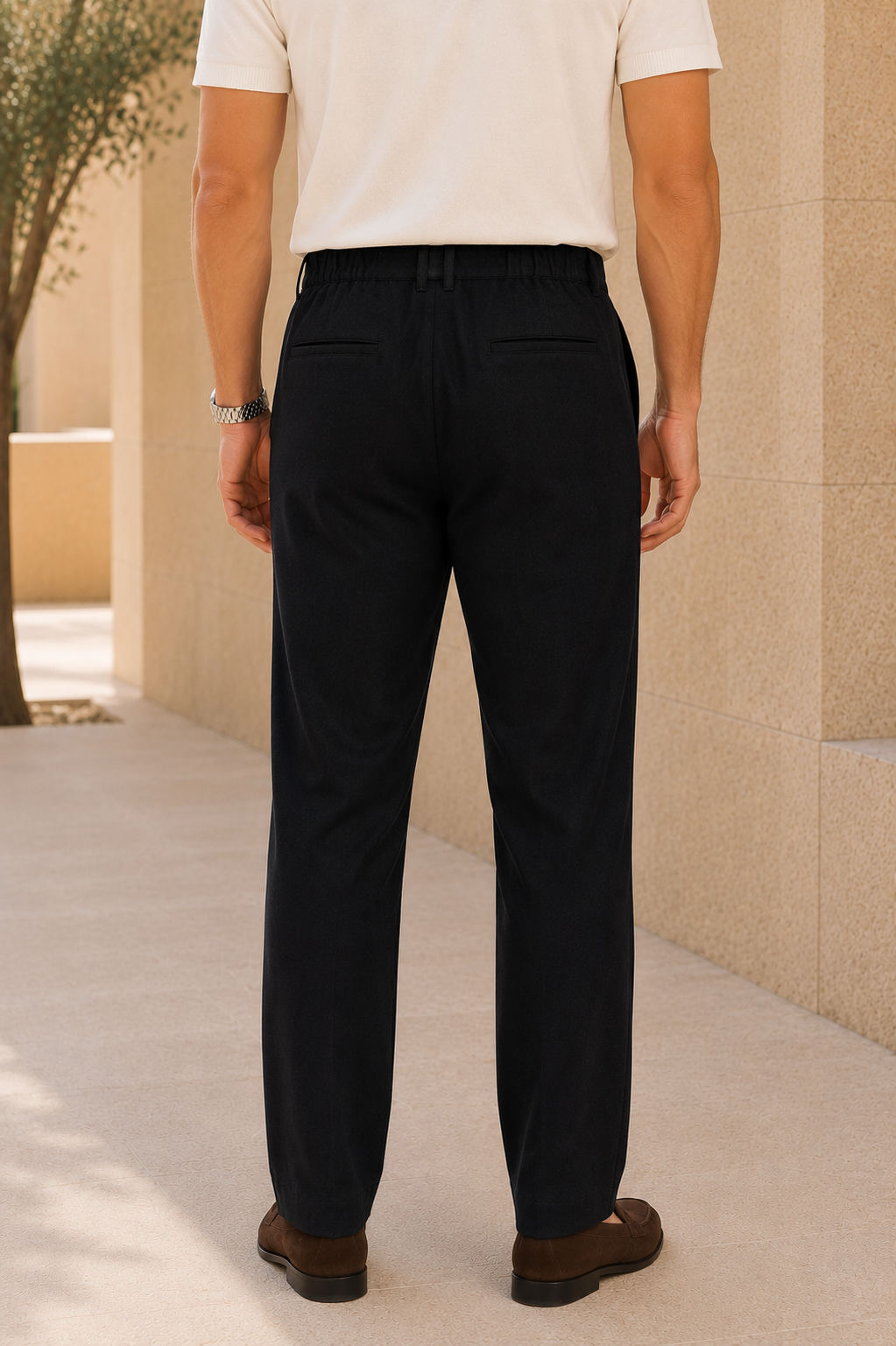 Erkek Regular Fit Keten Dokulu Çift Pileli Yazlık Pantolon - Siyah