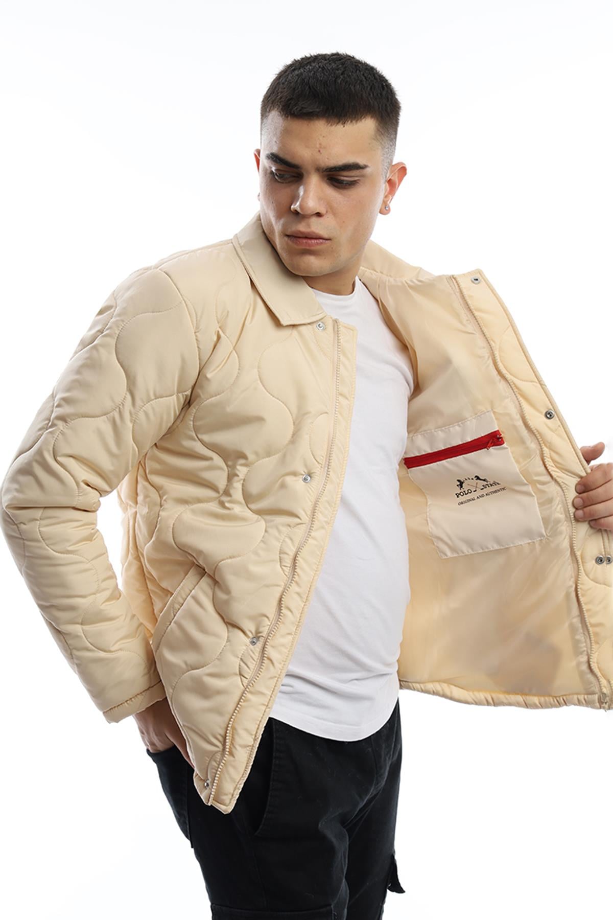 Erkek Regular Fit Kapitone Mont Ekru
