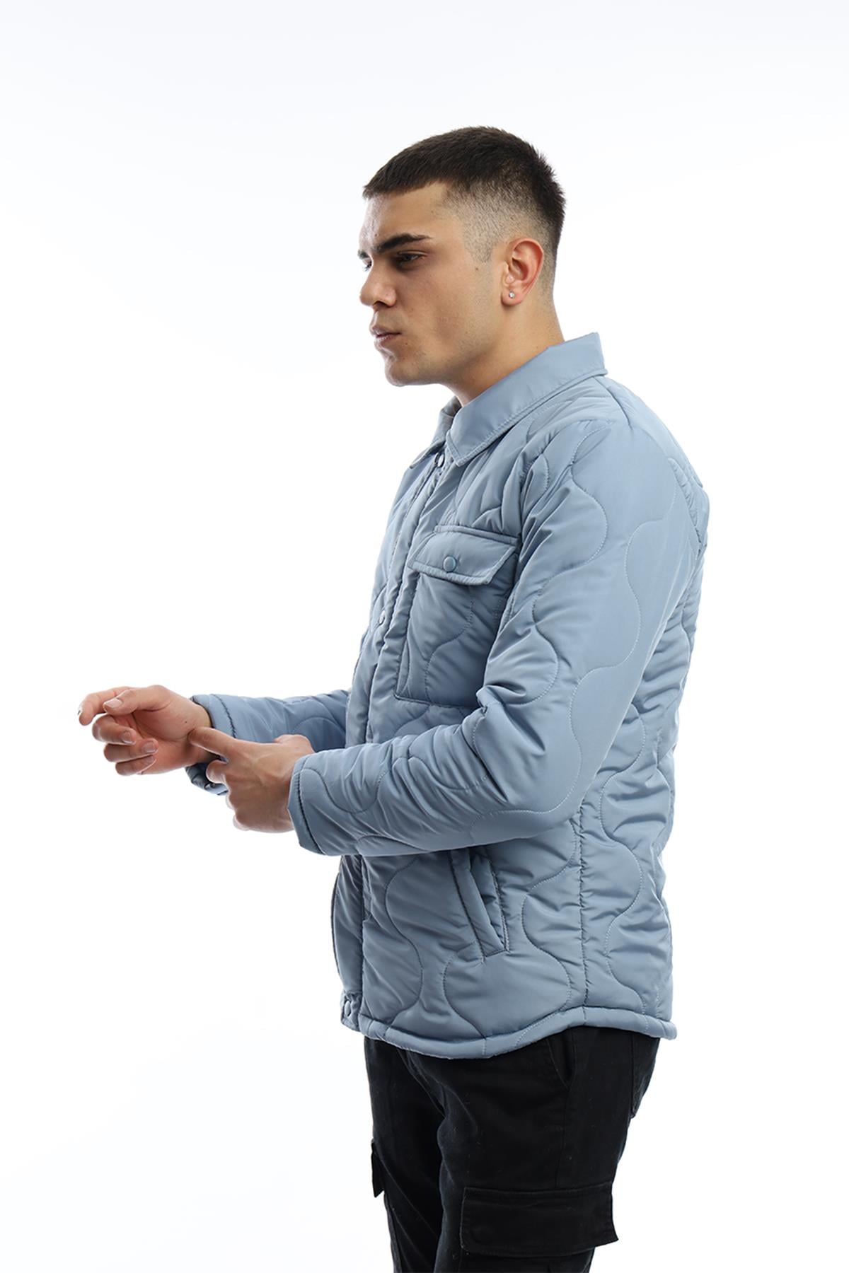 Erkek Regular Fit Kapitone Mont Mavi