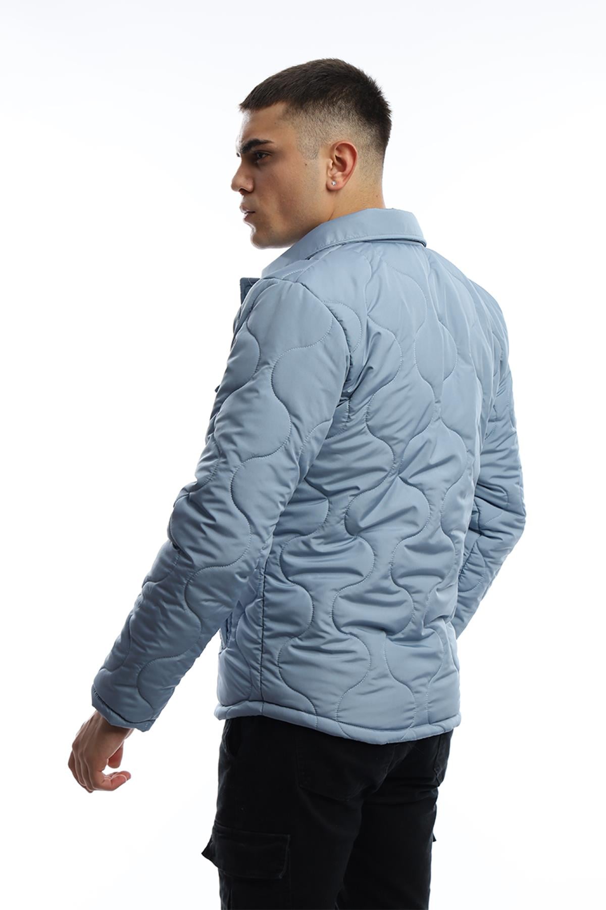 Erkek Regular Fit Kapitone Mont Mavi