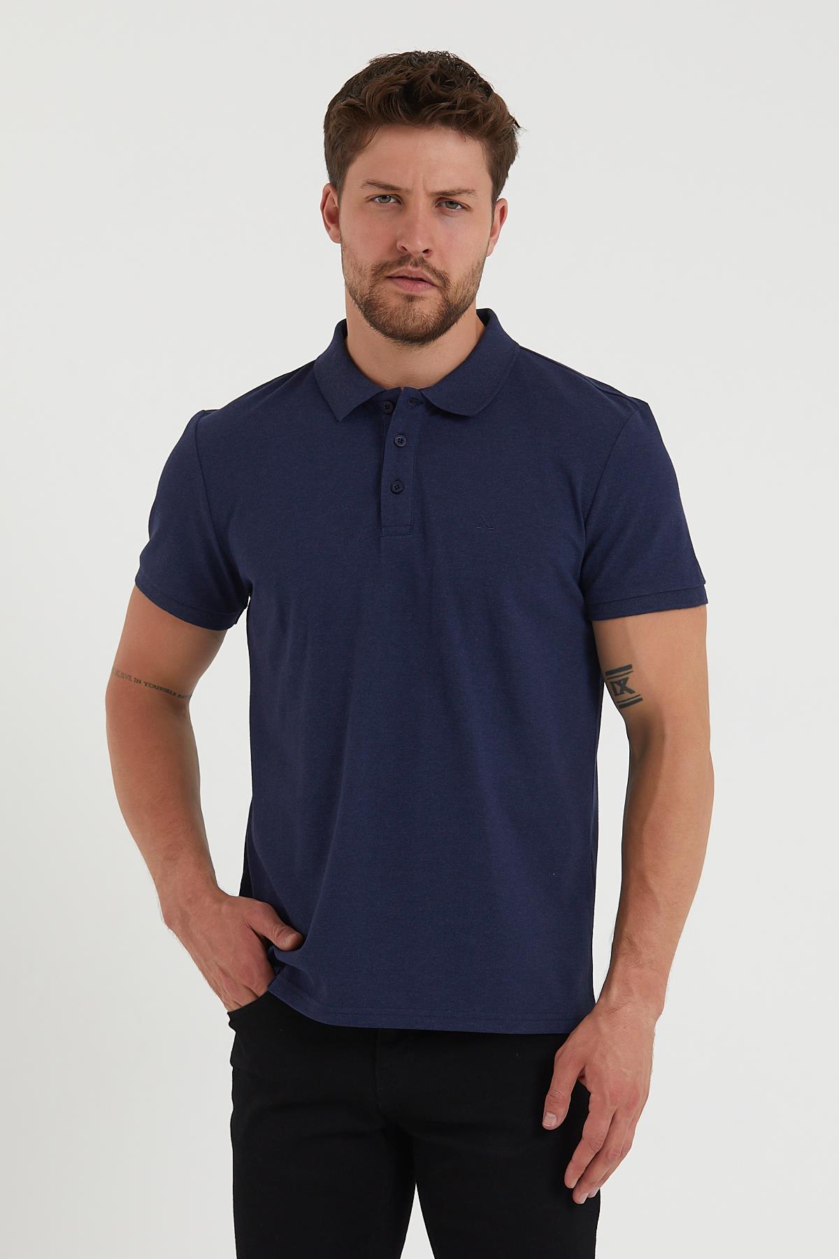 Erkek Regular Fİt Polo Yaka Nakışlı T-shirt  İndigo