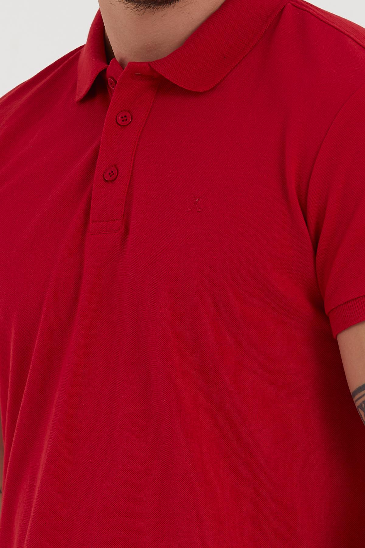 Erkek Regular Fit Polo Yaka Nakışlı T-shirt  Kırmızı