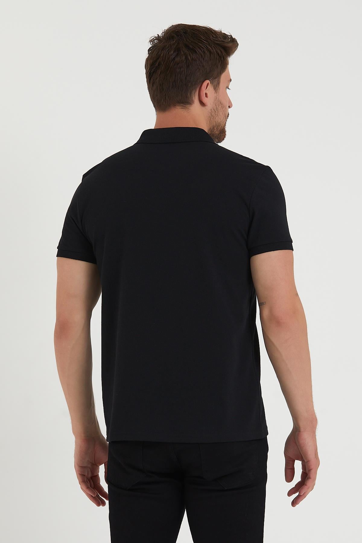 Erkek Regular Fit Polo Yaka Nakışlı T-shirt  Siyah