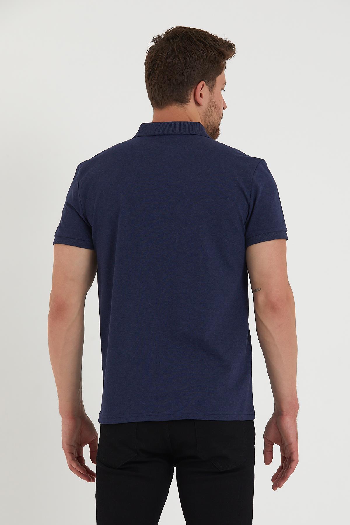 Erkek Regular Fİt Polo Yaka Nakışlı T-shirt  İndigo
