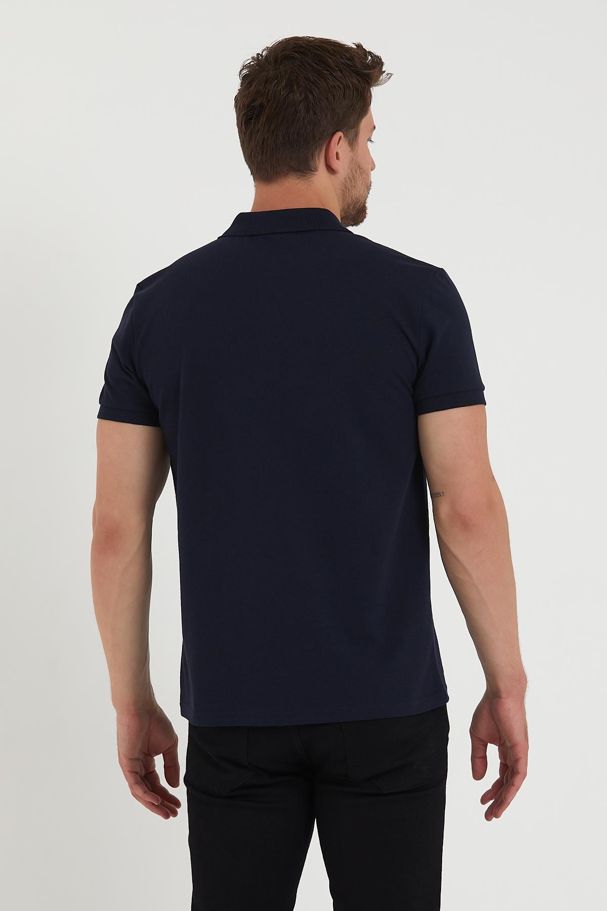 Erkek Regular Fit Polo Yaka Nakışlı T-shirt  Lacivert