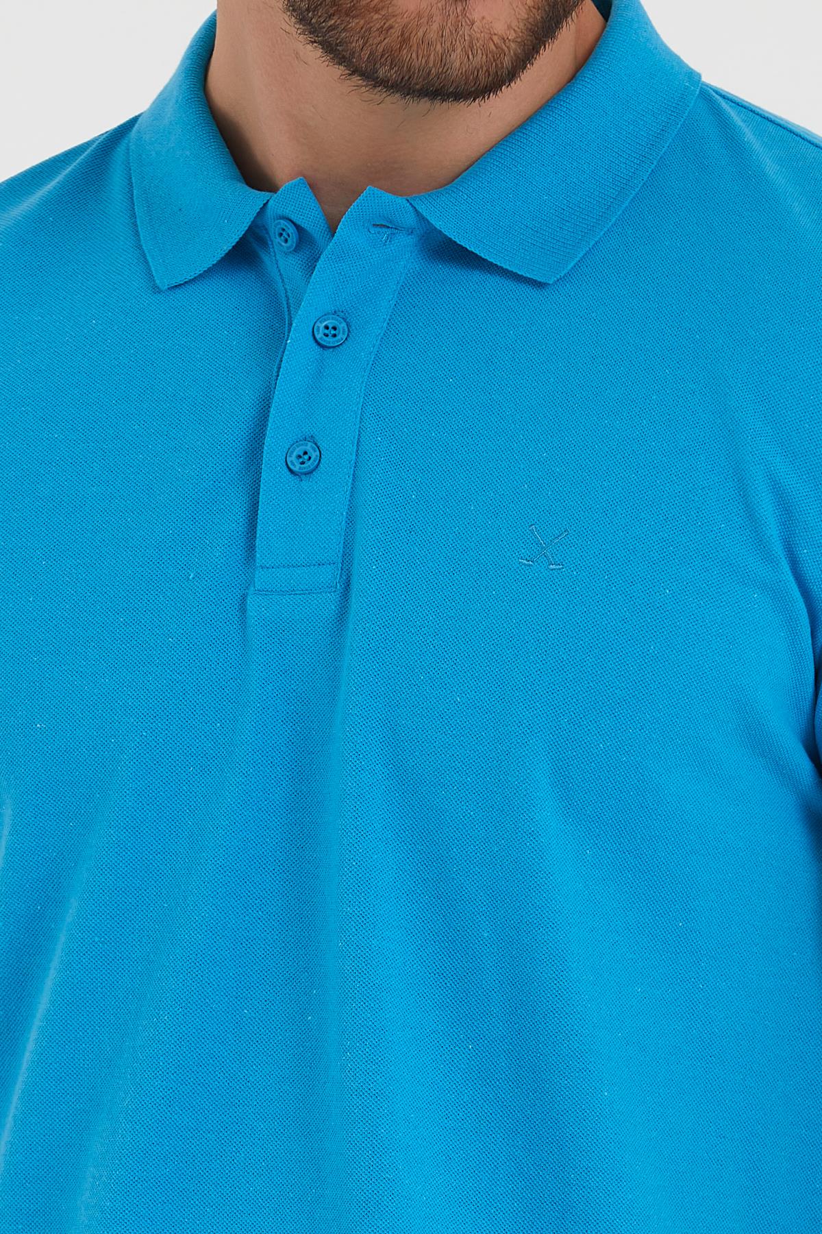 Erkek Regular Fİt Polo Yaka Nakışlı T-shirt  Mavi