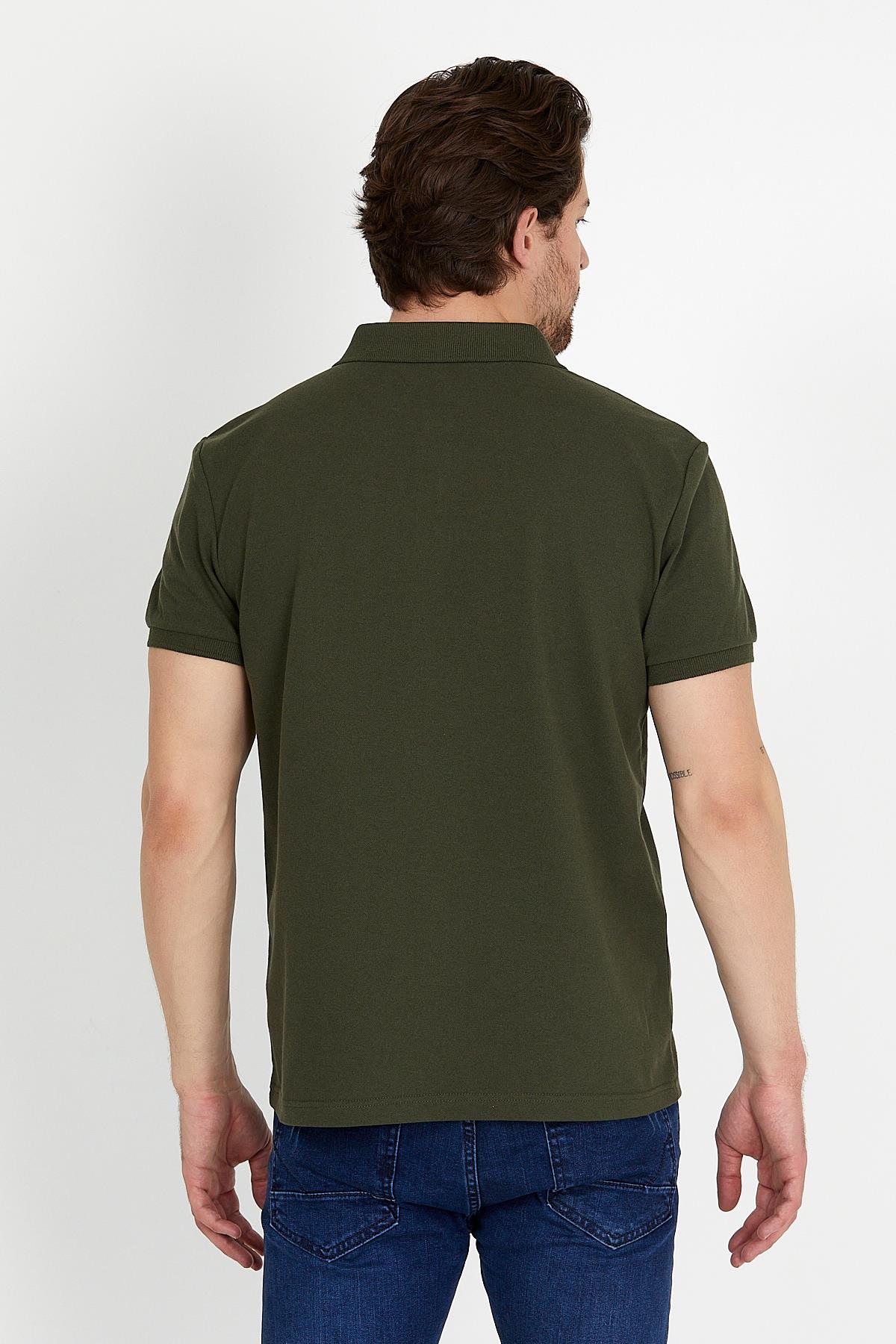 Erkek Regular Fit Polo Yaka Nakışlı T-shirt  Haki