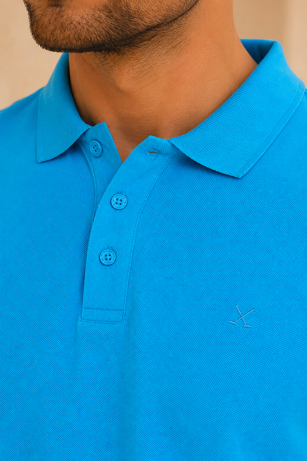 Erkek Regular Fit Polo Yaka Pike Kumaş Basic Tişört Mavi