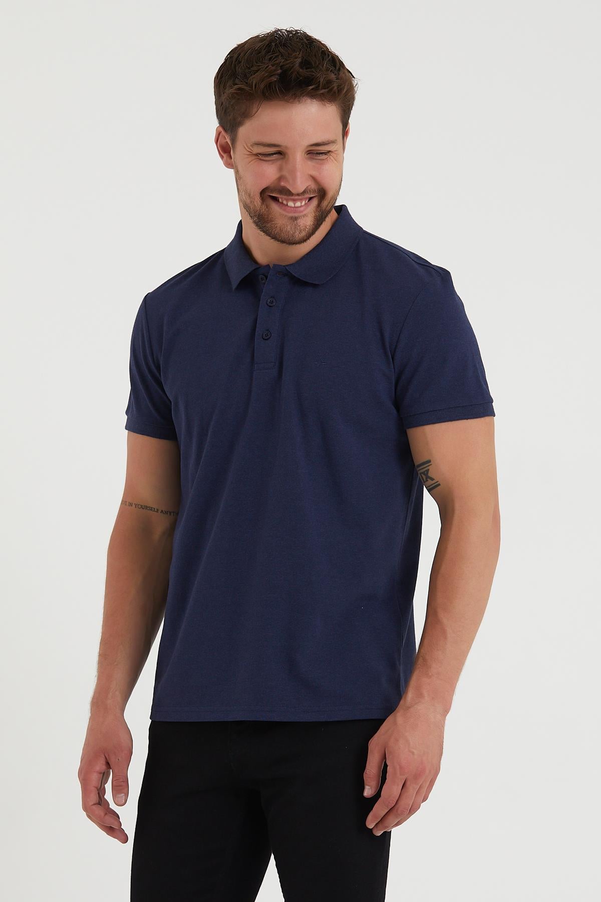 Erkek Regular Fİt Polo Yaka Nakışlı T-shirt  İndigo