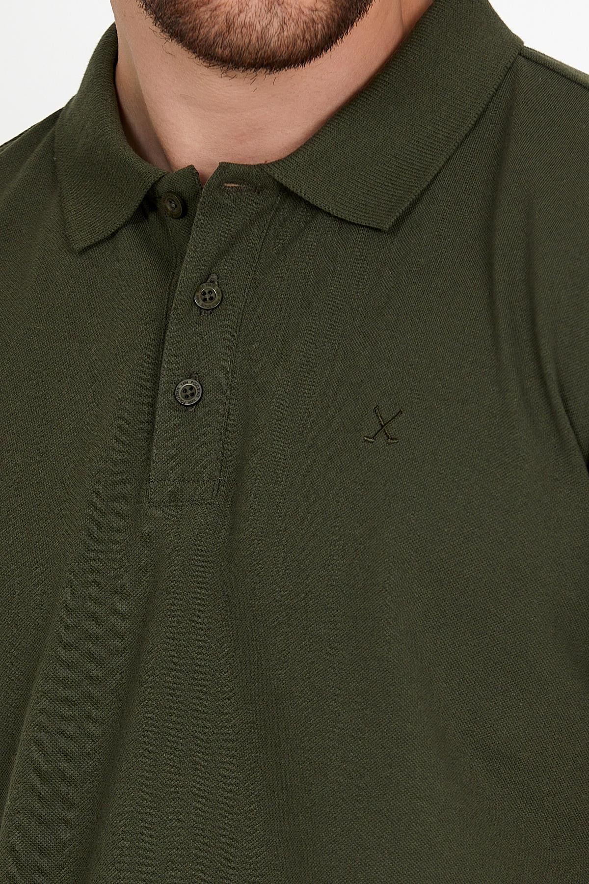 Erkek Regular Fit Polo Yaka Nakışlı T-shirt  Haki