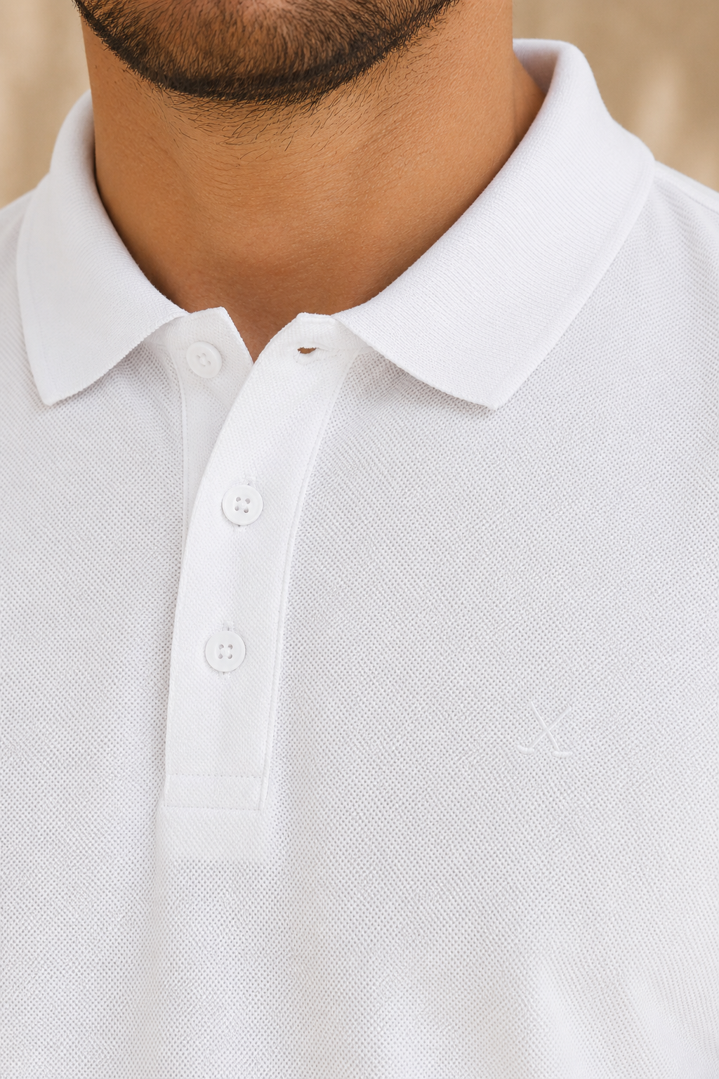 Erkek Regular Fit Polo Yaka Pike Kumaş Basic Tişört Beyaz