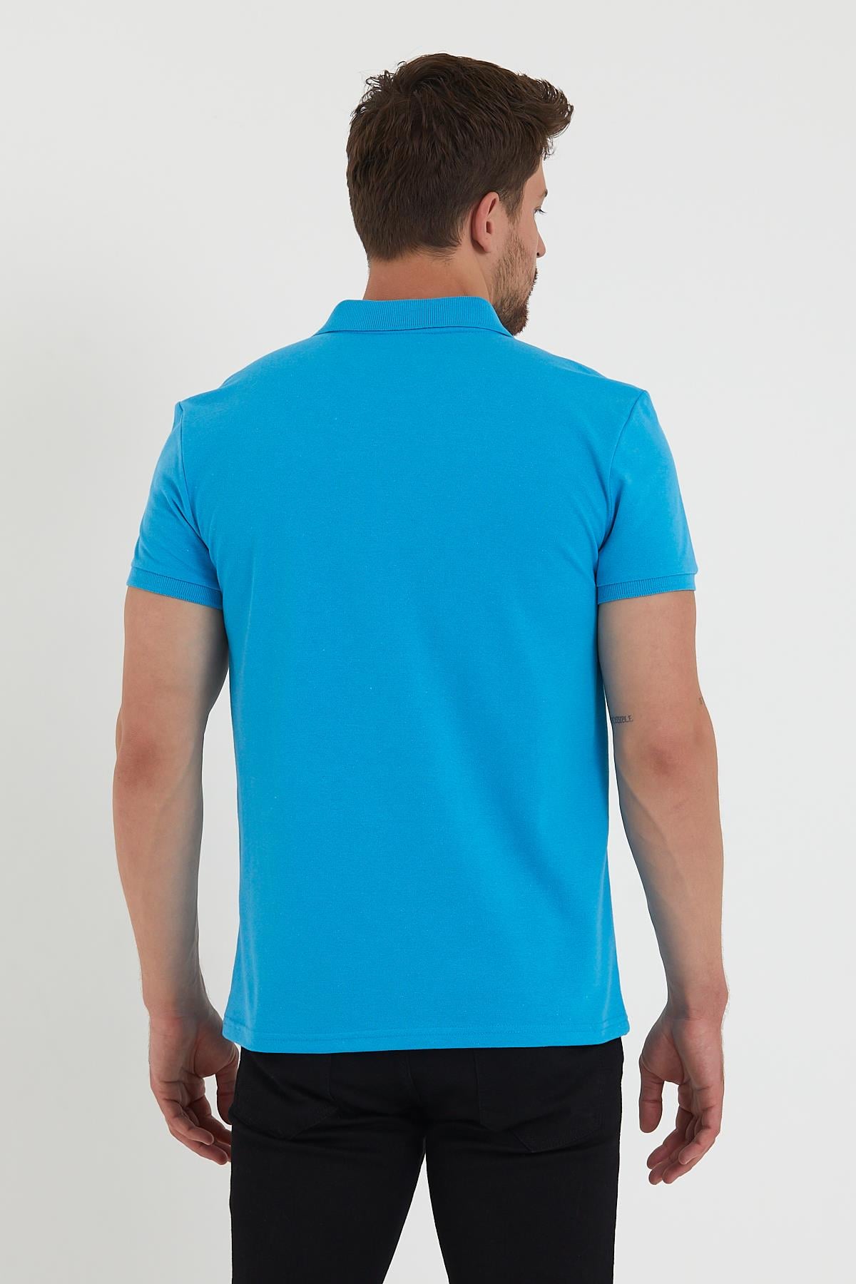 Erkek Regular Fİt Polo Yaka Nakışlı T-shirt  Mavi
