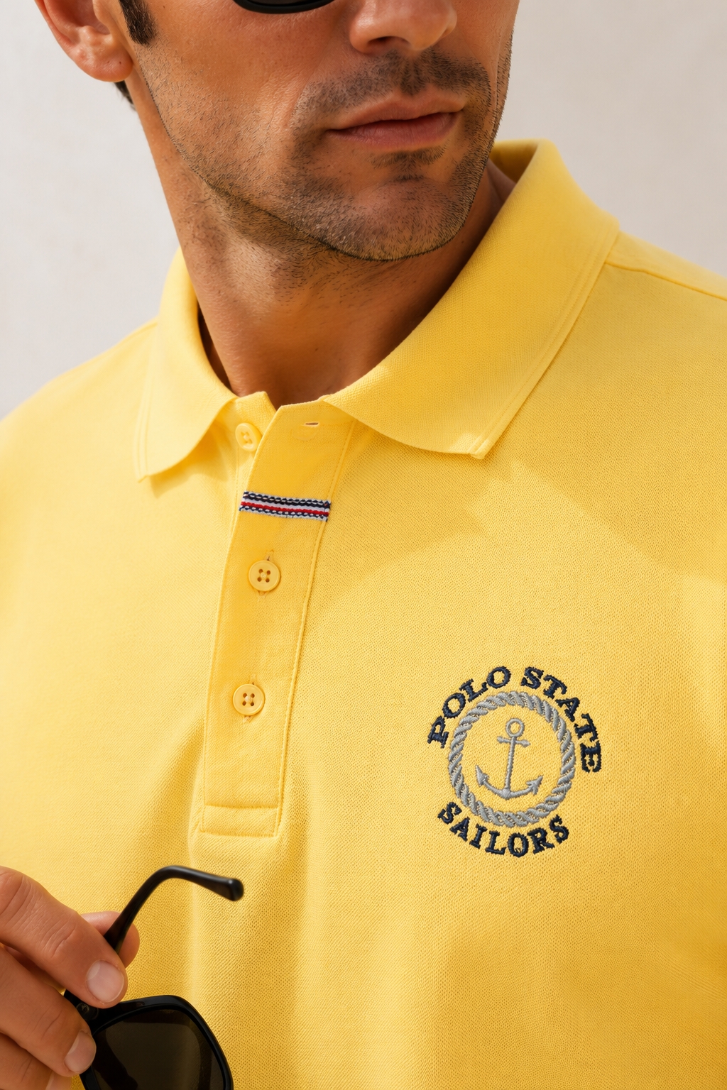 Erkek Sarı Polo Yaka Nakışlı Pike T-Shirt
