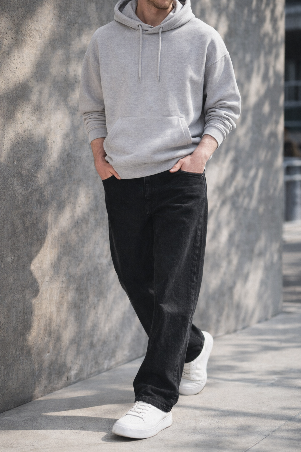 Erkek Siyah Yıkamalı Baggy Fit Kot Pantolon