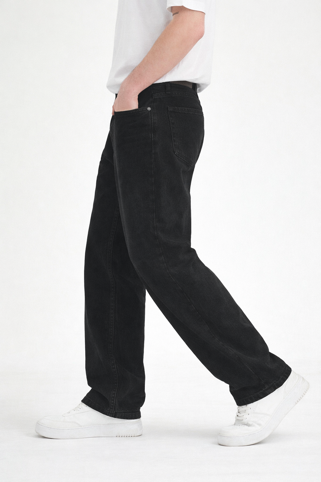 Erkek Siyah Yıkamalı Baggy Fit Kot Pantolon