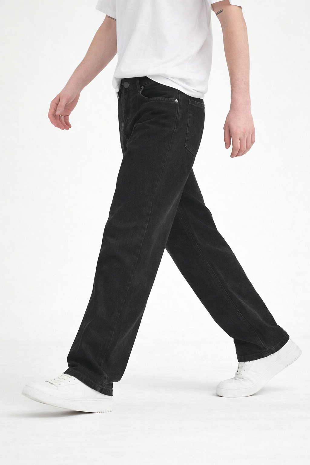 Erkek Siyah Yıkamalı Baggy Fit Kot Pantolon