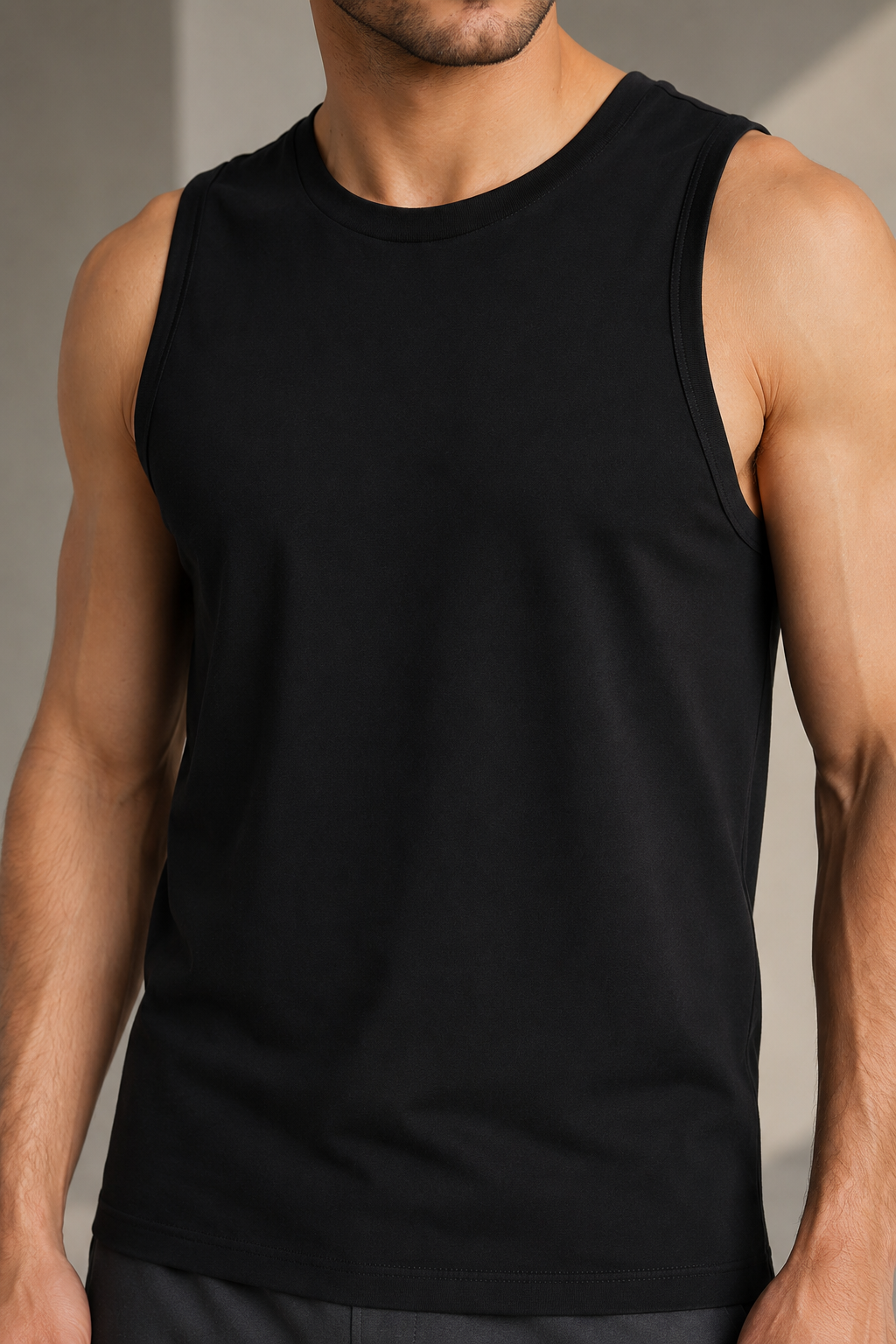 Erkek Siyah Bisiklet Yaka Pamuk Elastan Regular Fit Spor Atlet