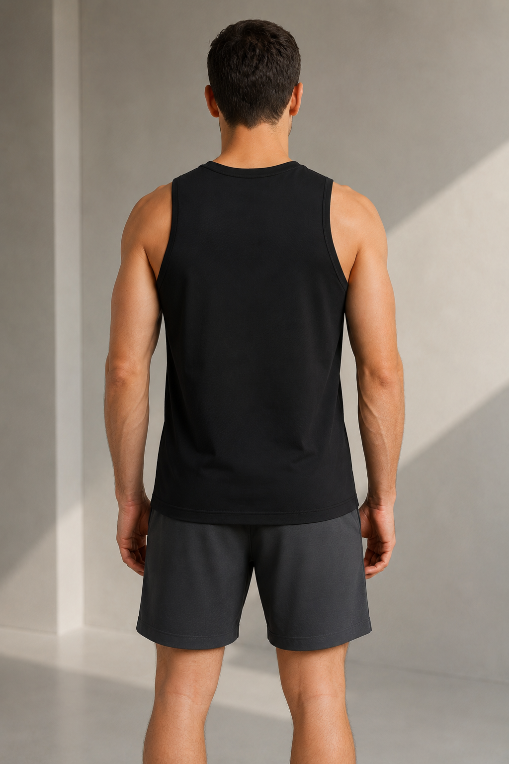 Erkek Siyah Bisiklet Yaka Pamuk Elastan Regular Fit Spor Atlet