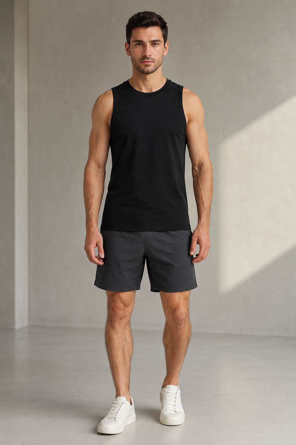Erkek Siyah Bisiklet Yaka Pamuk Elastan Regular Fit Spor Atlet