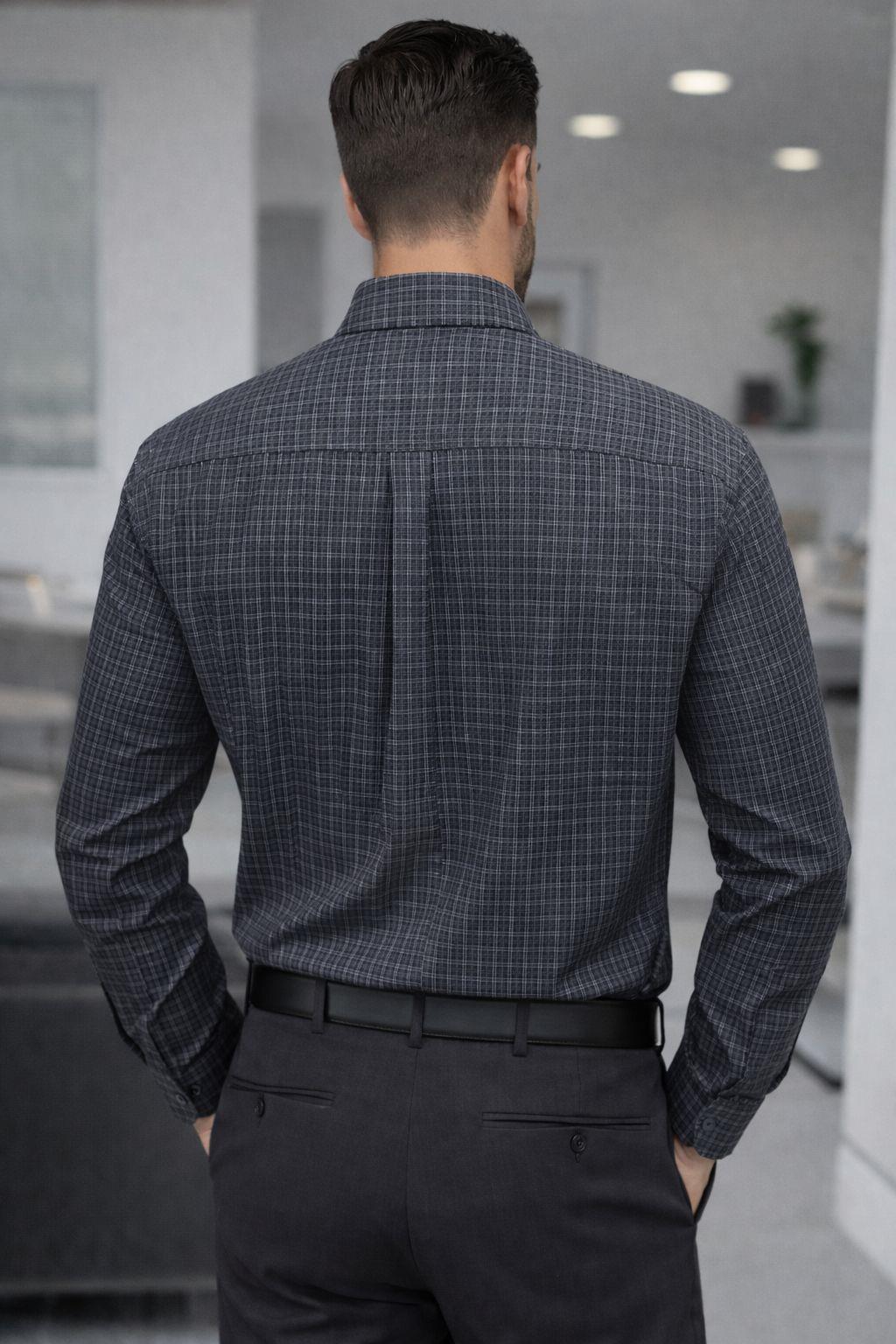 Erkek Slim Fit Klasik Kareli Kahverengi Gömlek