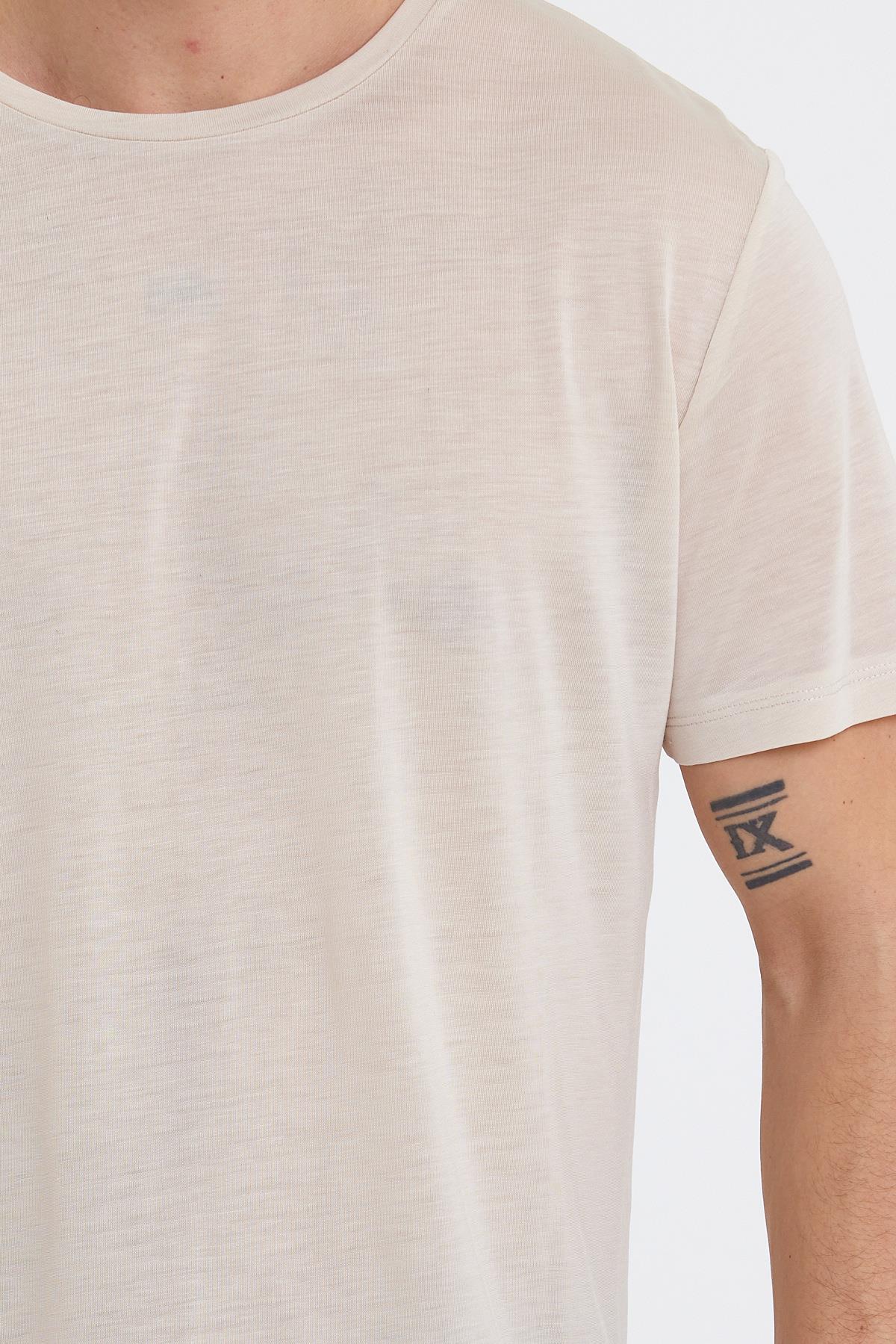 Erkek Tencel Kumaş Bisiklet Yaka T-shirt Taş