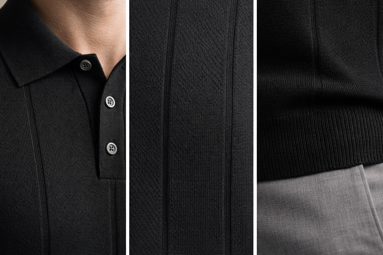 Erkek Triko Polo Yaka Kısa Kollu Dikey Desenli Slim Fit Tişört Siyah