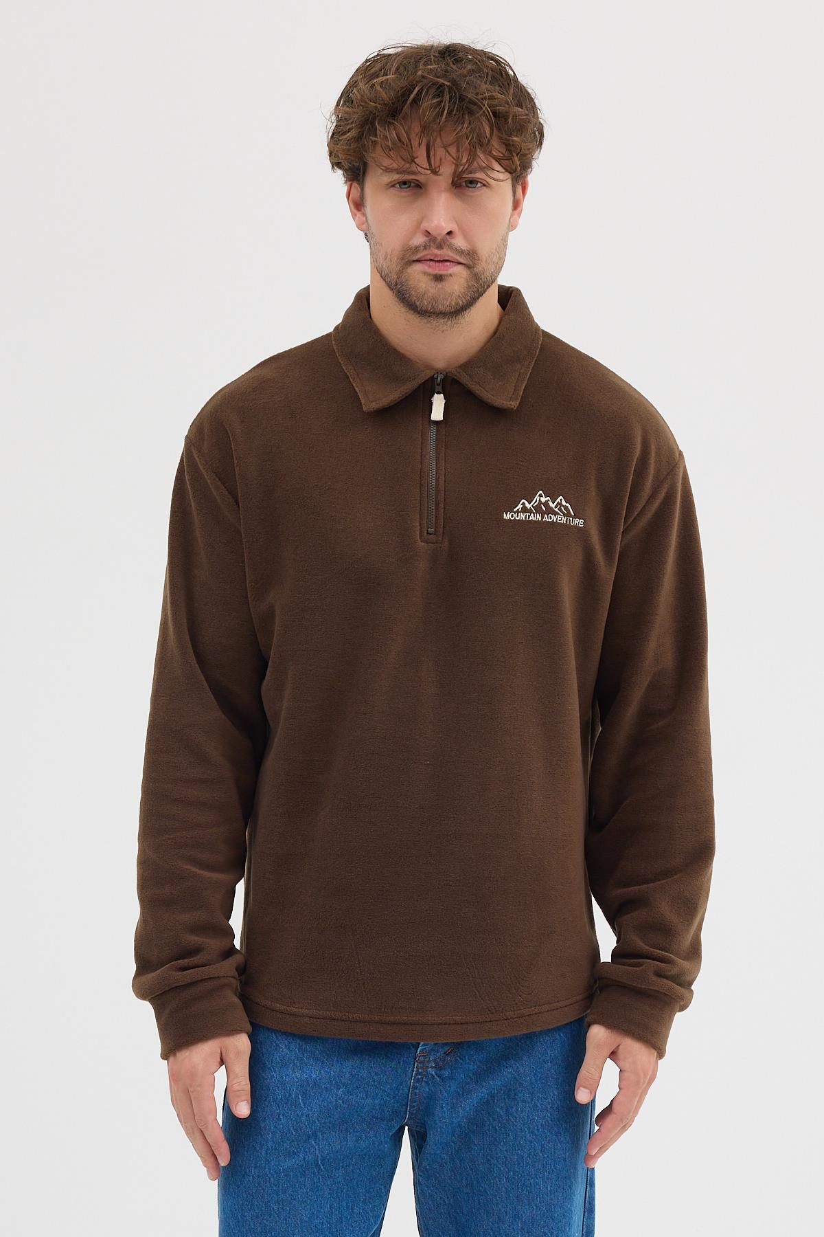 Erkek Tüylenme Yapmayan Soğuk Geçirmez Sweatshirt Kahverengi