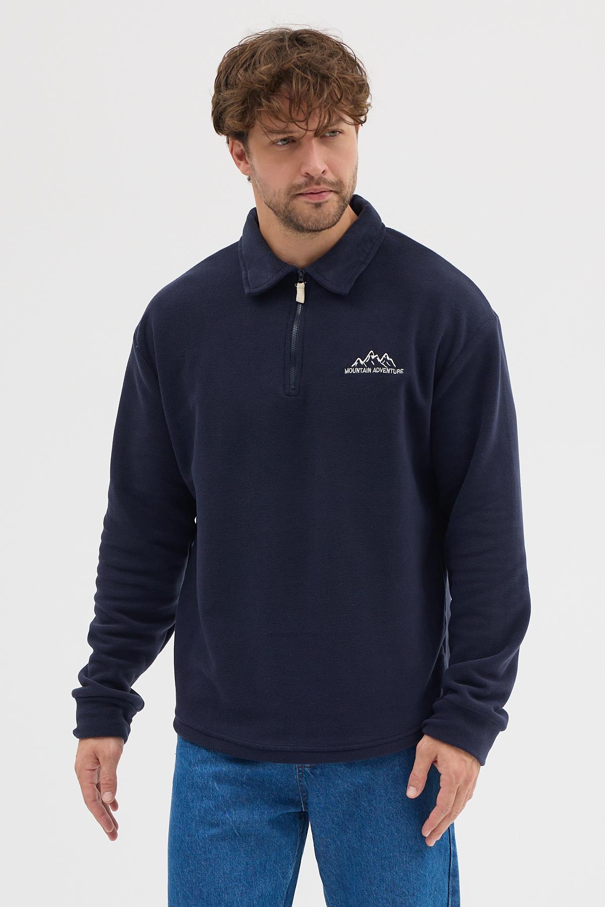 Erkek Tüylenme Yapmayan Soğuk Geçirmez Sweatshirt Lacivert