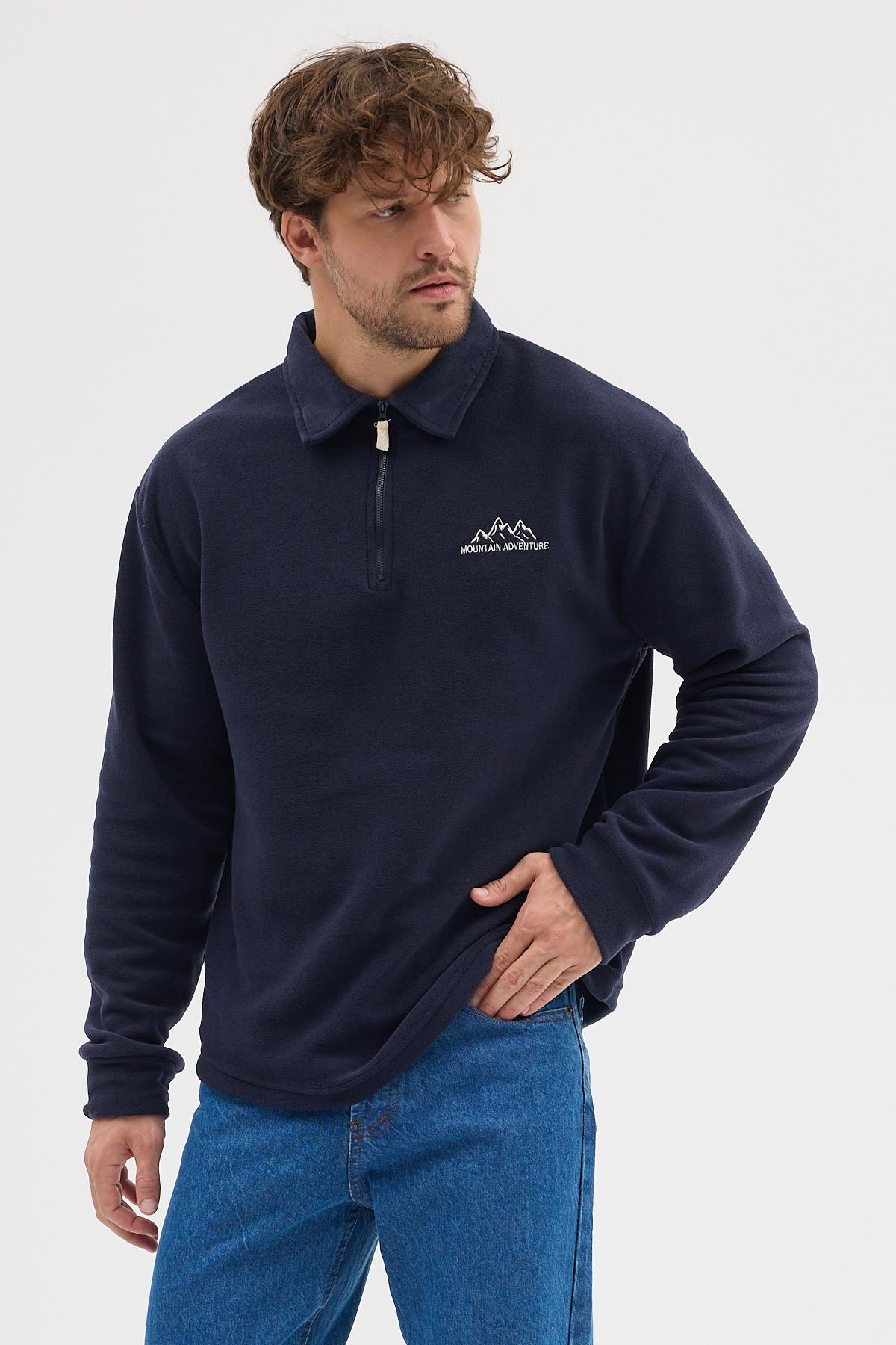 Erkek Tüylenme Yapmayan Soğuk Geçirmez Sweatshirt Lacivert