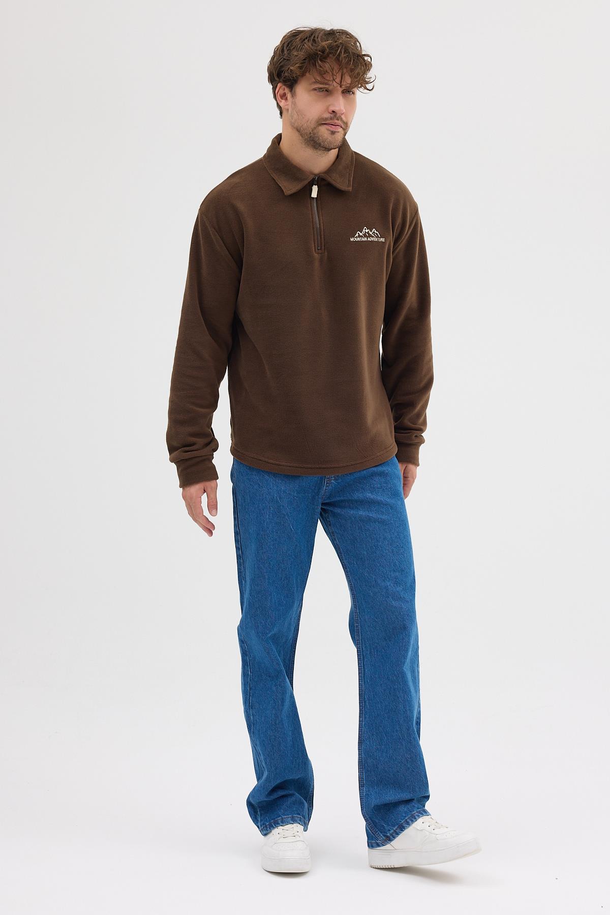 Erkek Tüylenme Yapmayan Soğuk Geçirmez Sweatshirt Kahverengi