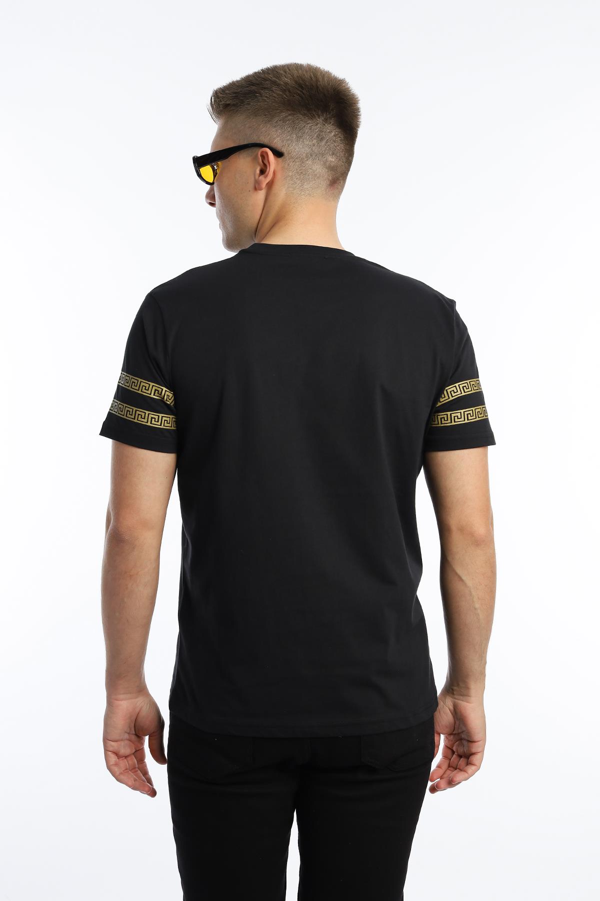 Erkek Yaldız Baskılı Regular Fit Tişört Siyah