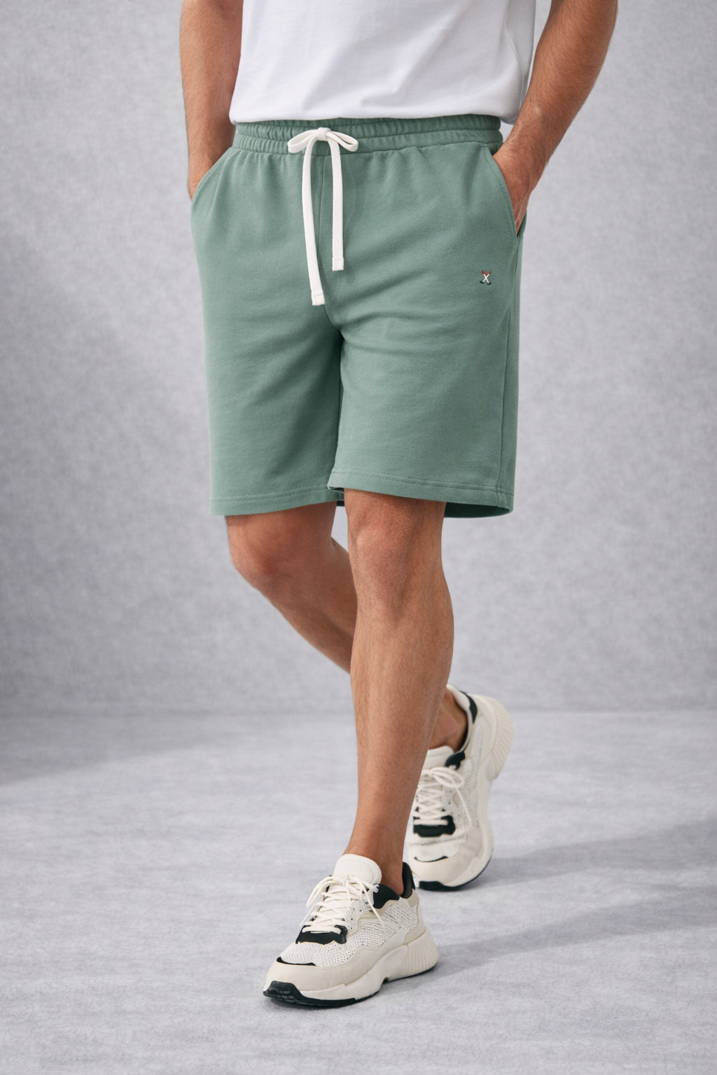 Erkek Yeşil Basic Lastikli Bağcıklı Regular Fit Şort