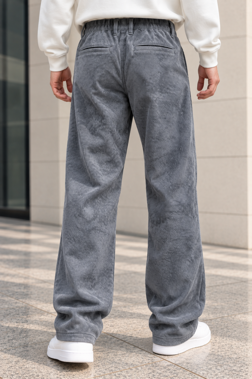 Erkek Yıkamalı Fitilli Kadife Bol Kesim Pantolon - Antrasit Antrasit