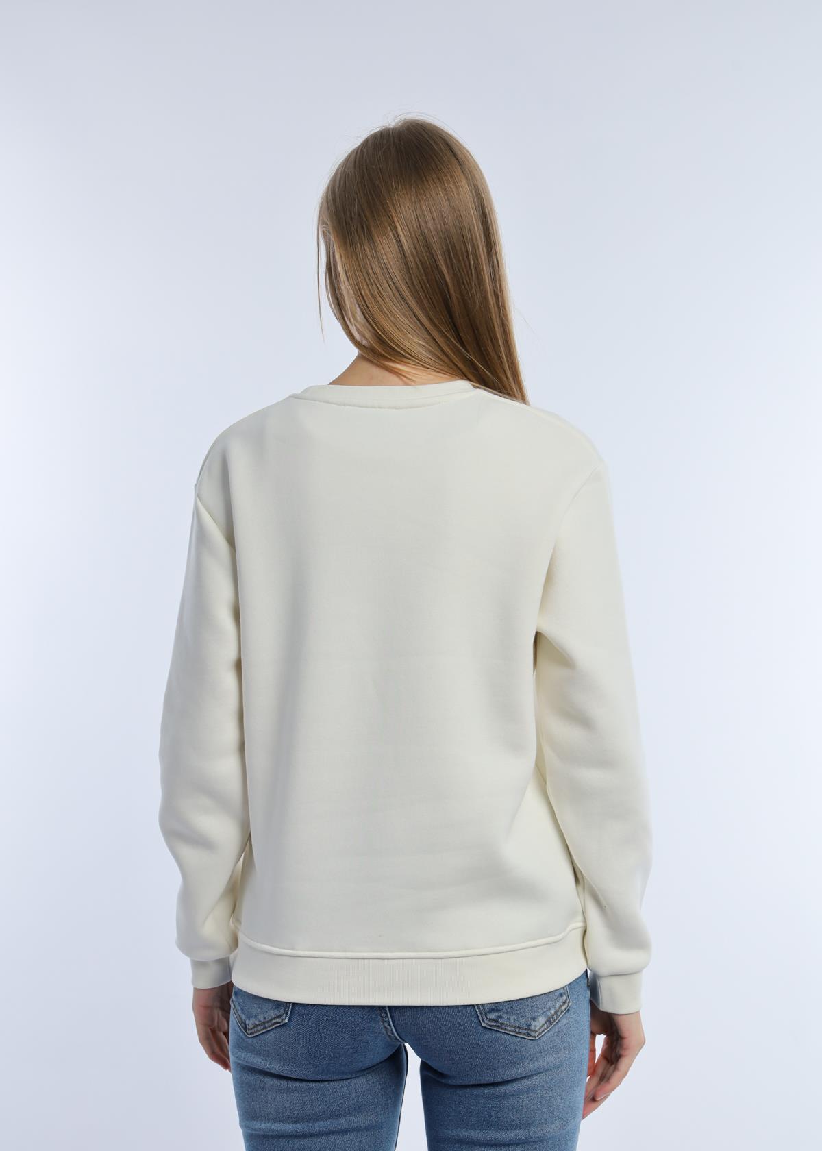 Kadın 3 İplik Şardonlu Bisiklet Yaka Sweatshirt Ekru