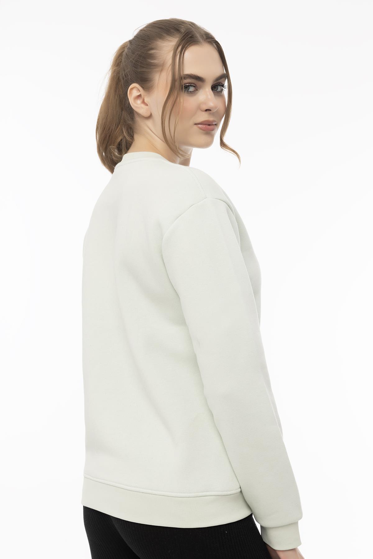 Kadın 3 İplik Şardonlu Bisiklet Yaka Sweatshirt Mint