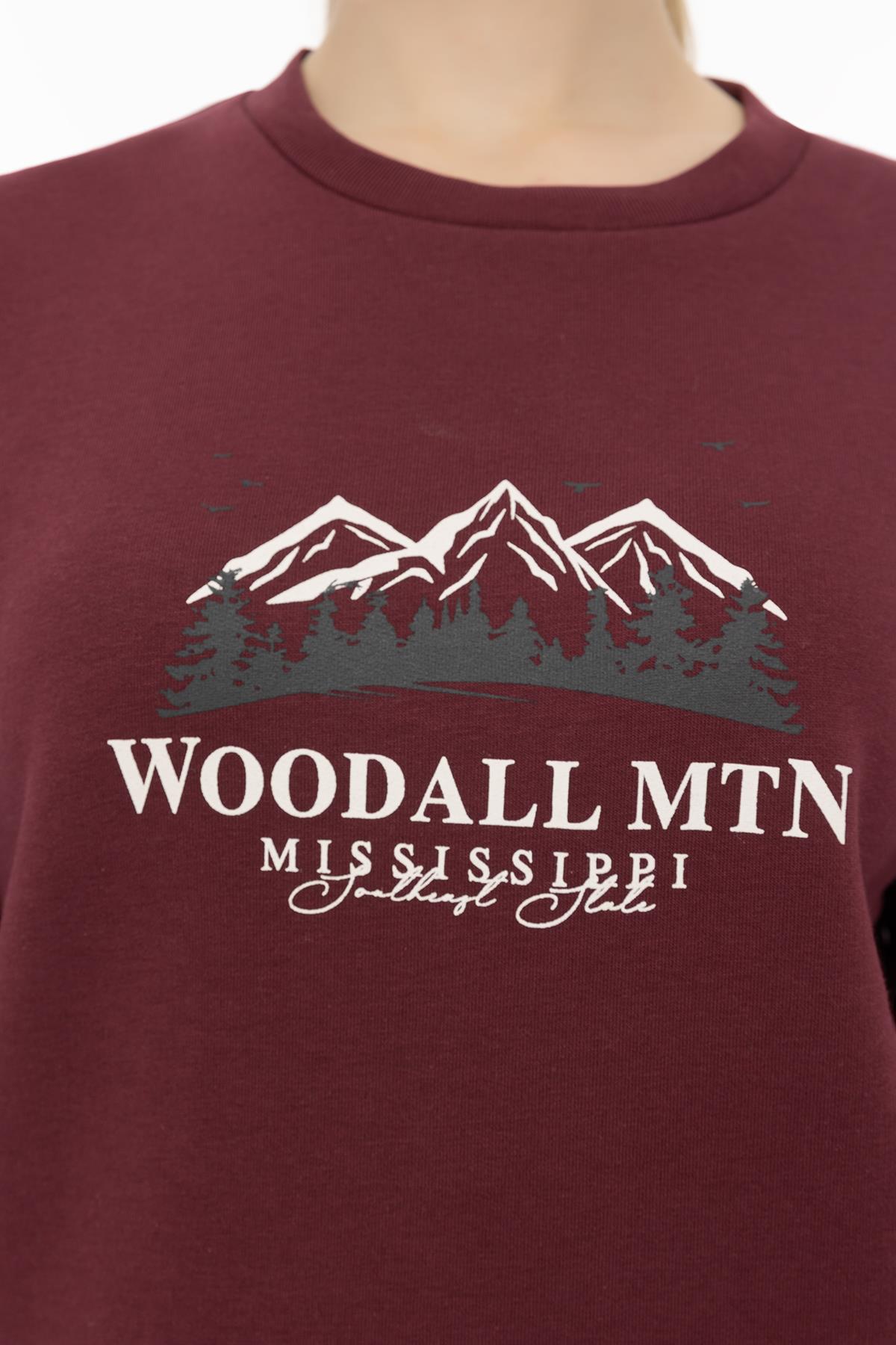 Kadın 3 İplik Şardonlu Woodall Mtn Baskıli Sweatshirt Bordo