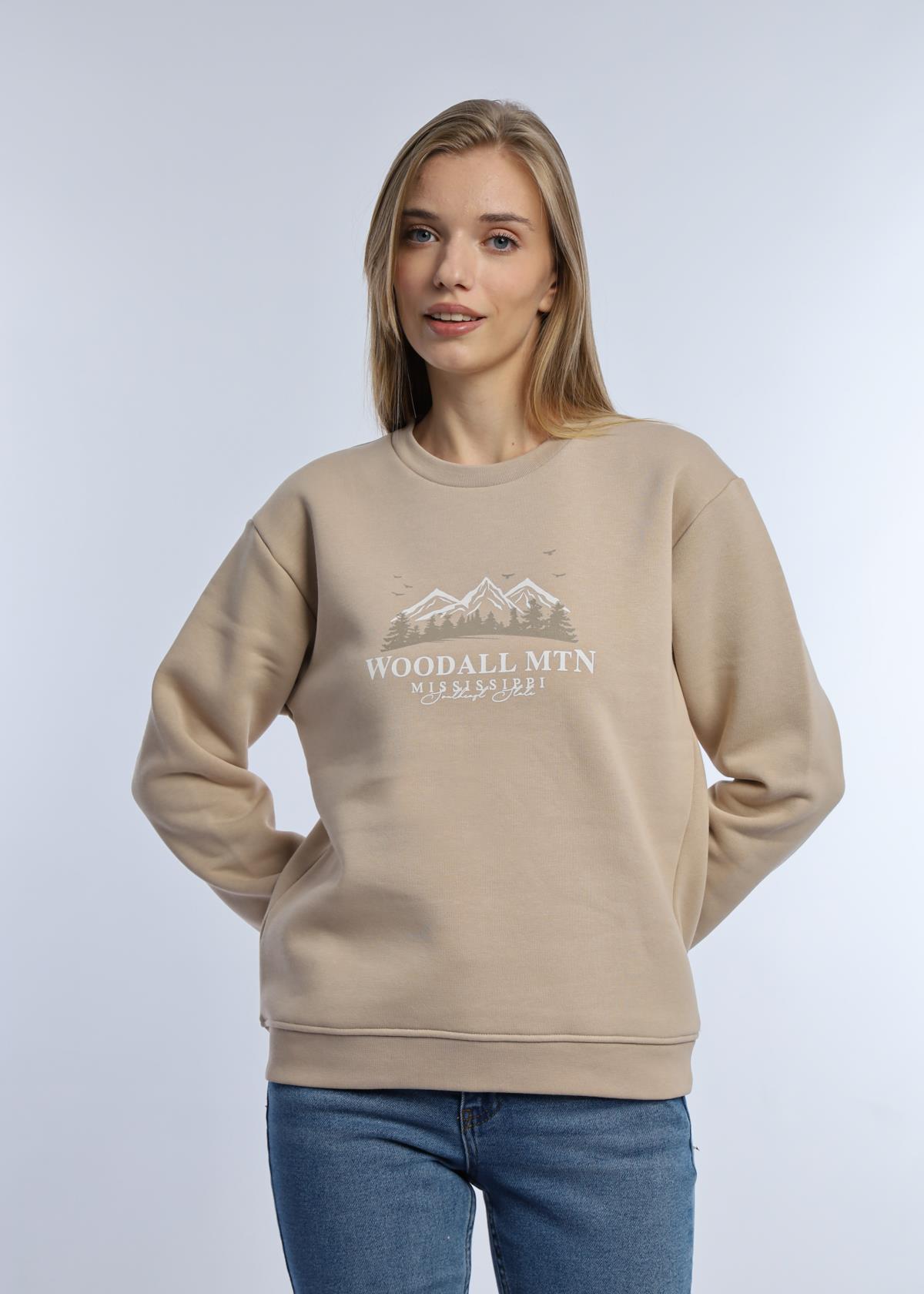 Kadın 3 İplik Şardonlu Woodall Mtn Baskıli Sweatshirt Bej