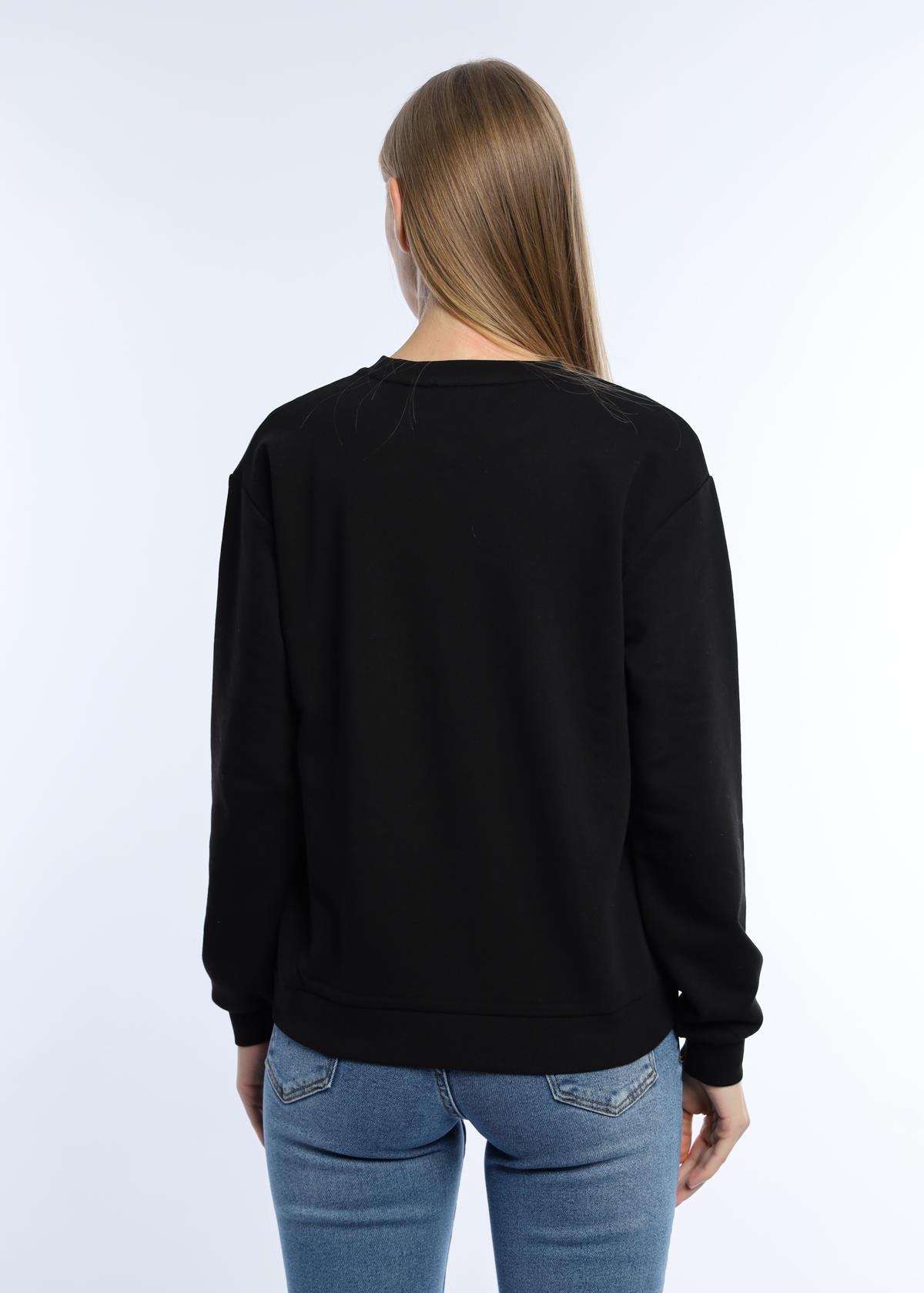 Kadın 3 İplik Şardonsuz Bisiklet Yaka Sweatshirt Siyah
