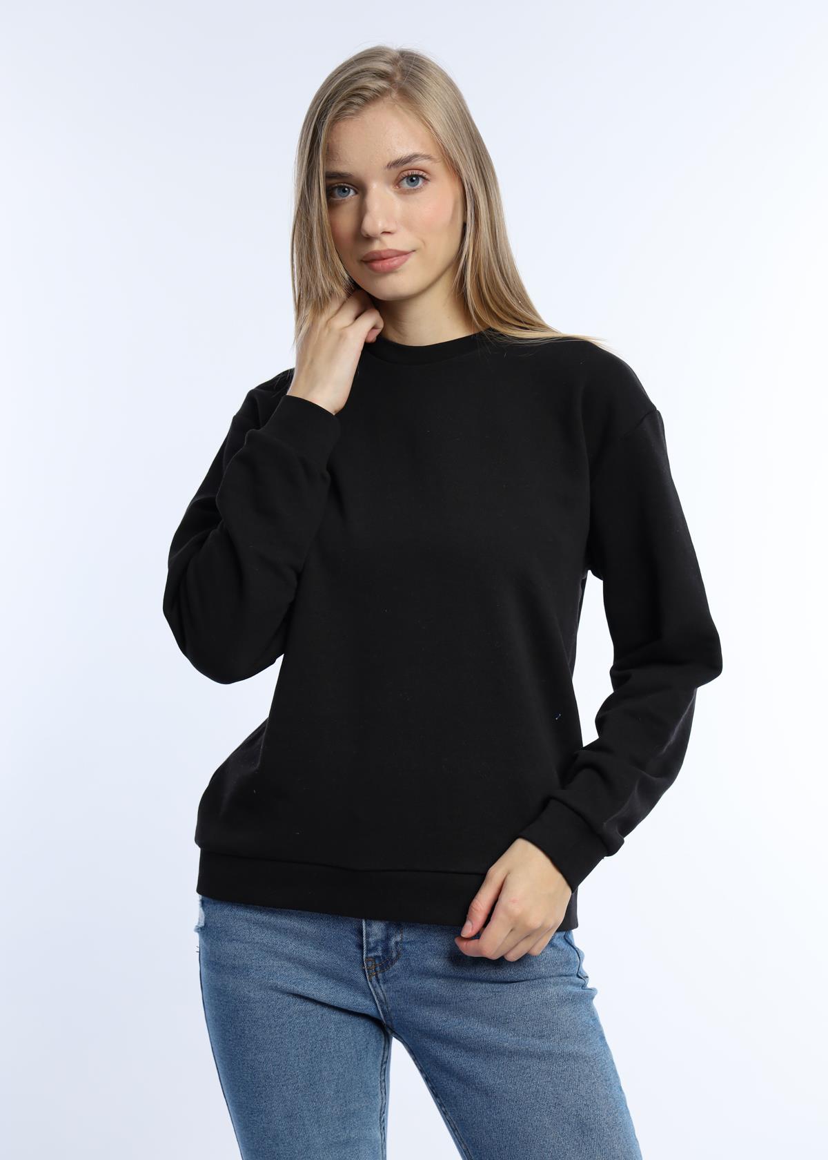 Kadın 3 İplik Şardonsuz Bisiklet Yaka Sweatshirt Siyah