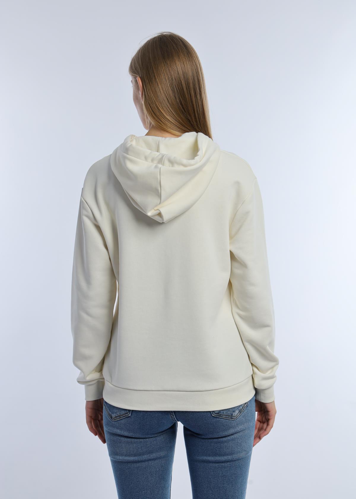Kadın 3 İplik Şardonsuz Kapüşonlu Sweatshirt Ekru