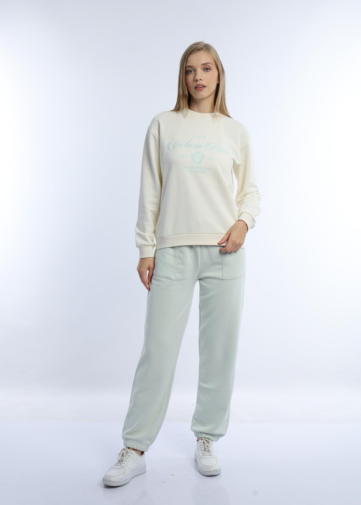 Kadın 3 İplik Şardonsuz United Kingdom Nakışlı Sweatshirt Mint Kadın 3 İplik Şardonsuz United Kingdom Nakışlı Sweatshirt Mint