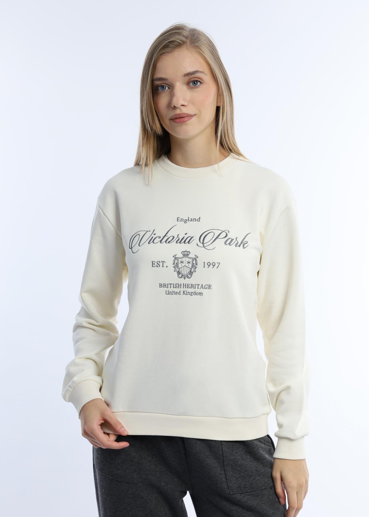 Kadın 3 İplik Şardonsuz United Kingdom Nakışlı Sweatshirt Antrasit Melanj Kadın 3 İplik Şardonsuz United Kingdom Nakışlı Sweatshirt Antrasit Melanj